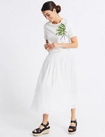 Marks and Spencer  Pure Cotton Embroidered Full Midi Skirt