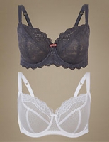 Marks and Spencer  2 Pack Textured & Lace Non-Padded Balcony Bras DD-GG