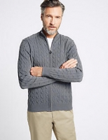 Marks and Spencer  Cotton Cashmere Cable Knit Zip Through Cardigan