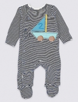 Marks and Spencer  Cotton Rich Applique Boat Sleepsuit