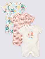 Marks and Spencer  3 Pack Pure Cotton Tropical Print Rompers