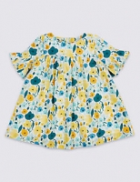 Marks and Spencer  Floral Print Pure Cotton Frill Sleeve Dress