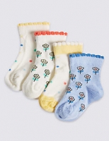 Marks and Spencer  4 Pairs of Printed Ankle Baby Socks (0-24 Months)