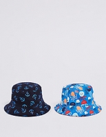 Marks and Spencer  Kids 2 Pack Pure Cotton Nautical Summer Hats (3 Months - 6 Y