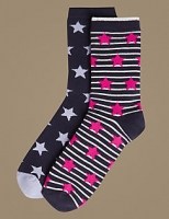 Marks and Spencer  2 Pack Cotton Rich Ankle High Socks