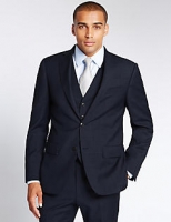 Marks and Spencer  Navy Checked Tailored Fit Wool 3 Piece Suit