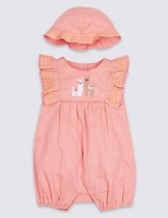Marks and Spencer  2 Piece Pure Cotton Llama Romper with Hat