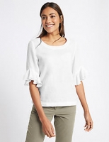 Marks and Spencer  Pure Linen Ruffle Sleeve Blouse