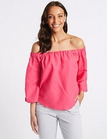 Marks and Spencer  Linen Rich 3/4 Sleeve Bardot Top