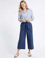 Marks and Spencer  Linen Blend Checked Cropped Trousers