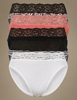 Marks and Spencer  5 Pack Cotton Rich Lace High Leg Knickers