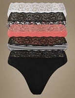 Marks and Spencer  5 Pack Cotton Rich Lace Thong