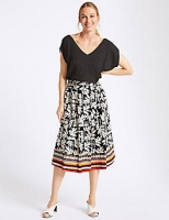 Marks and Spencer  Cotton Rich Printed A-Line Midi Skirt