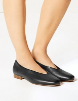 Marks and Spencer  Wide Fit Leather Block Heel Ballerina Pumps