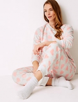 Marks and Spencer  Fleece Heart Print Long Sleeve Pyjama Set