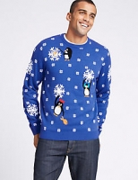Marks and Spencer  Snowflake Penguin Christmas Jumper with Lights