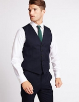 Marks and Spencer  Navy Striped Regular Fit Wool Waistcoat