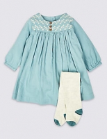 Marks and Spencer  2 Piece Embroidered Dress with Tights Outfit