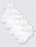 Marks and Spencer  5 Pairs of Cotton Rich Frilly Socks (2-14 Years)