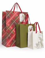 Marks and Spencer  Tartan & Foliage Christmas Gift Bags Pack of 3
