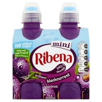 Centra  Ribena Minis No Added Sugar Blackcurrant Bottle Pack 4 x 200
