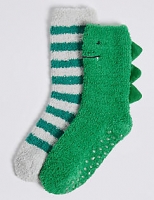 Marks and Spencer  2 Pairs of Dinosaur Cosy Socks (1-14 Years)