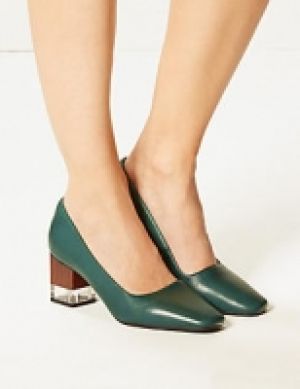 Leather Block Heel Court Shoes 70.00 €