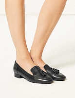 Marks and Spencer  Wide Fit Leather Block Heel Tassel Loafers