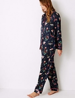 Marks and Spencer  Satin Safari Print Long Sleeve Pyjama Set