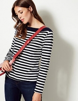 Marks and Spencer  Cotton Rich Velour Striped Long Sleeve Top