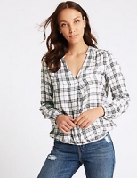 Marks and Spencer  Checked Notch Neck Long Sleeve Blouse