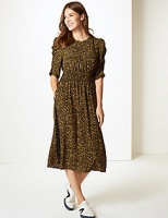 Marks and Spencer  Animal Print Half Sleeve Waisted Midi Dress
