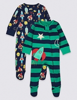 Marks and Spencer  2 Pack Pure Cotton Space Sleepsuits