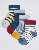 Marks and Spencer  4 Pairs of Striped Socks with StaySoft (0-24 Months)