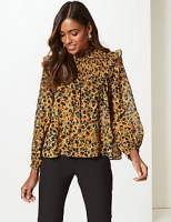 Marks and Spencer  Animal Print Round Neck Long Sleeve Blouse