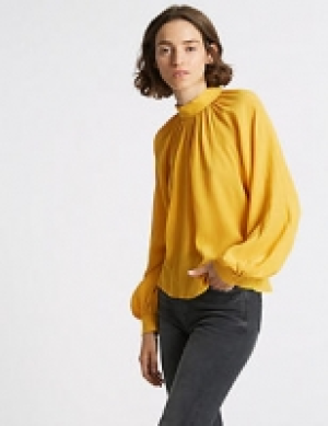 Funnel Neck Long Sleeve Blouse