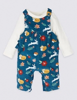 Marks and Spencer  2 Piece Cord Dungarees & Bodysuit