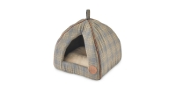 Cat Igloo Brown Check Bed
