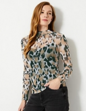Animal Print Sheer Long Sleeve Top