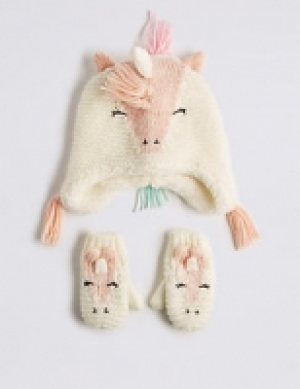 Kids Unicorn Trapper Hat & Mittens Set