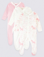 Marks and Spencer  3 Pack Pure Cotton Animal Print Sleepsuits