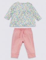 Marks and Spencer  2 Piece Pure Cotton Floral Top & Bottom Outfit