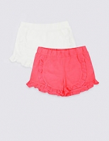 Marks and Spencer  2 Pack Cotton Blend Frill Shorts (3-16 Years)