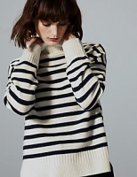 Marks and Spencer  Pure Cashmere Striped Roll Neck Jumper