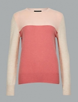 Marks and Spencer  Pure Cashmere Colour Block Round Neck Jumper