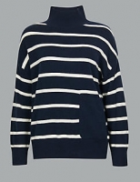 Marks and Spencer  Pure Cashmere Striped Turtle Neck Jumper