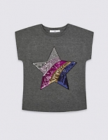 Marks and Spencer  Cotton Rich Star Sequin Top (3-16 Years)