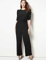 Marks and Spencer  Round Neck Half Sleeve Waisted Jumpsuit