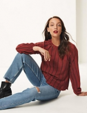 Striped Round Neck Long Sleeve Blouse