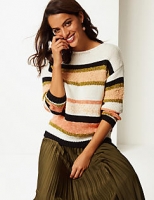 Marks and Spencer  Cotton Rich Striped Round Neck Jumper